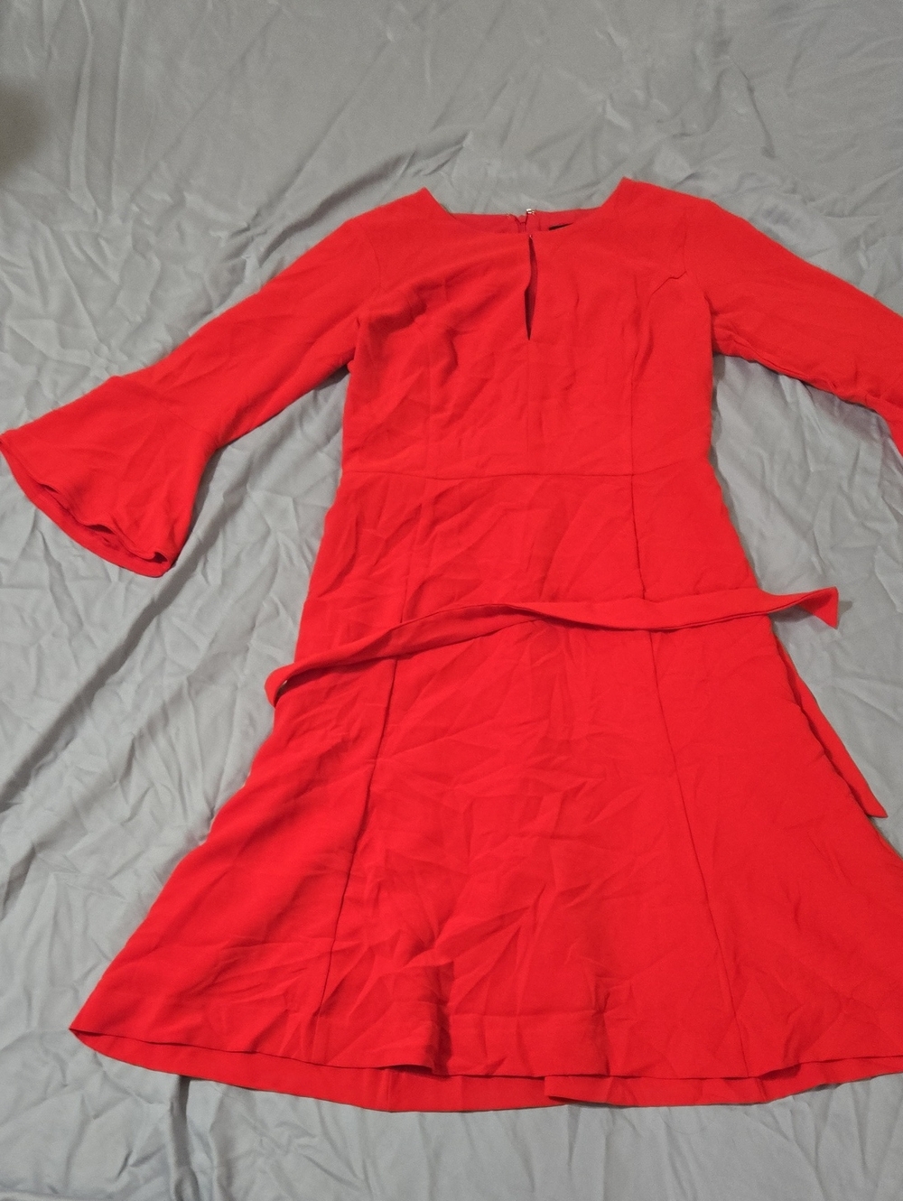 Ann Taylor Red Fit-and-Flare Dress with Bell Sleeves